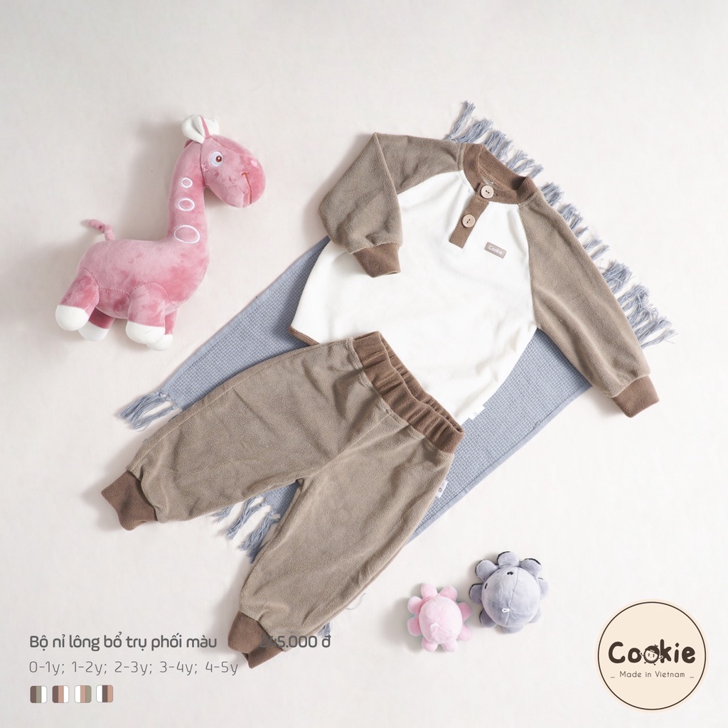 Bộ nỉ lông bổ trụ phối màu cookie dành cho bé trai bé gái thời trang thu đông ấm áp cao cấp