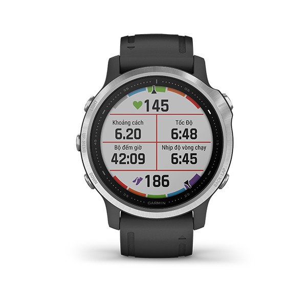 Đồng Hồ Garmin Fenix 6/6S - Silver with Black Band, Non -Sapphire, Music, Topo Map - Chính Hãng