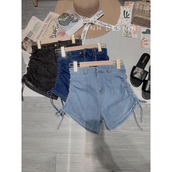 Quần sooc jeans rút dây cạp cao co giãn | BigBuy360 - bigbuy360.vn