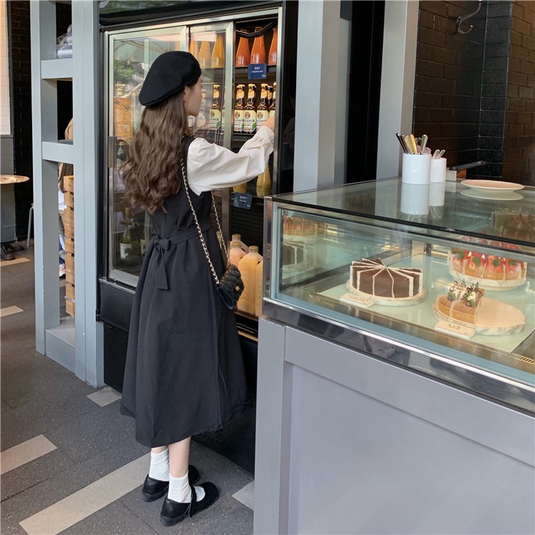 (HÀNG SẴN) Váy yếm xòe dài mùa thu vintage đơn giản nhẹ nhàng trẻ trung kiểu Pháp | BigBuy360 - bigbuy360.vn