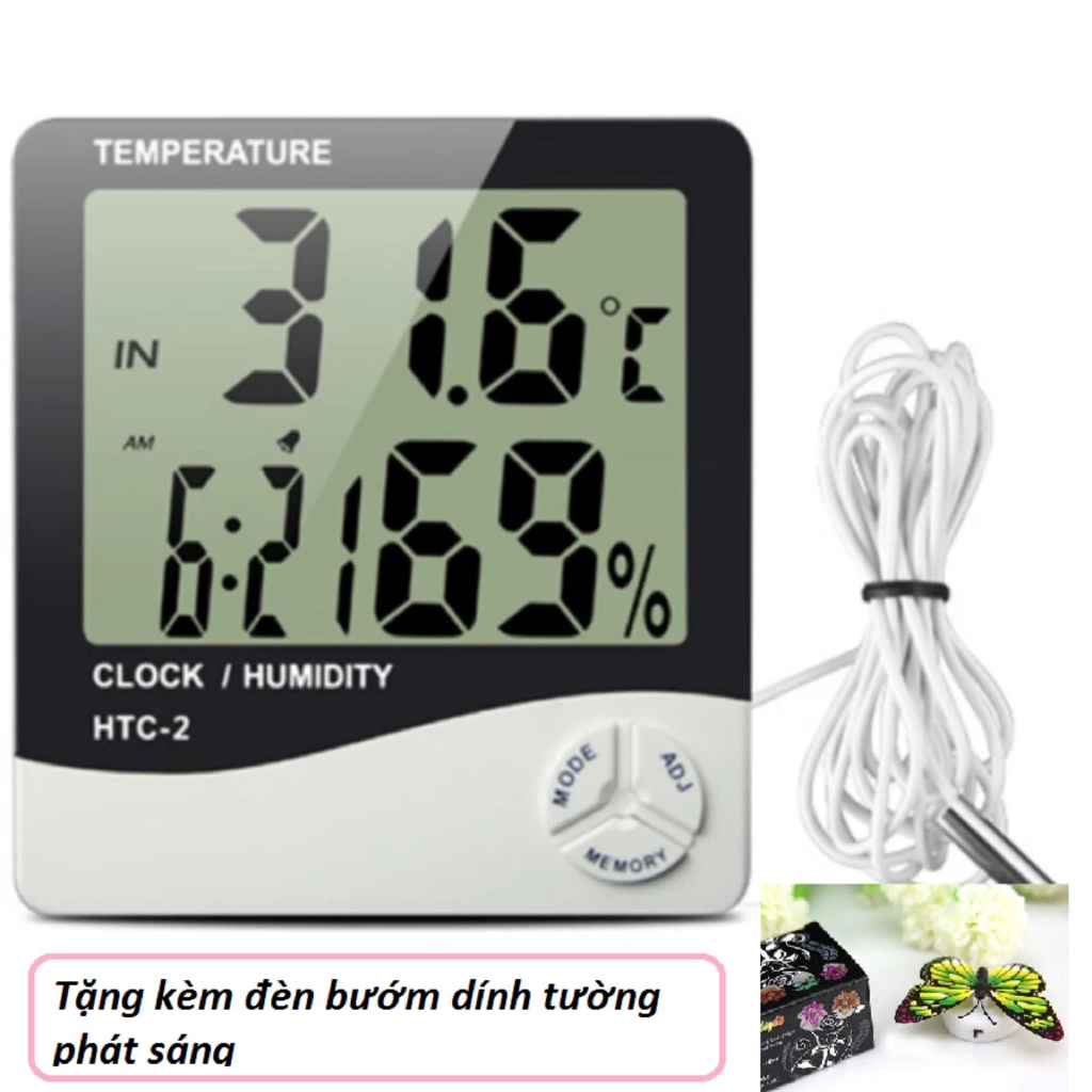 Đồng hồ đo nhiệt độ và độ ẩm HTC-2  tặng kèm đèn bướm dính tường phát sáng -dc1183+dc2307