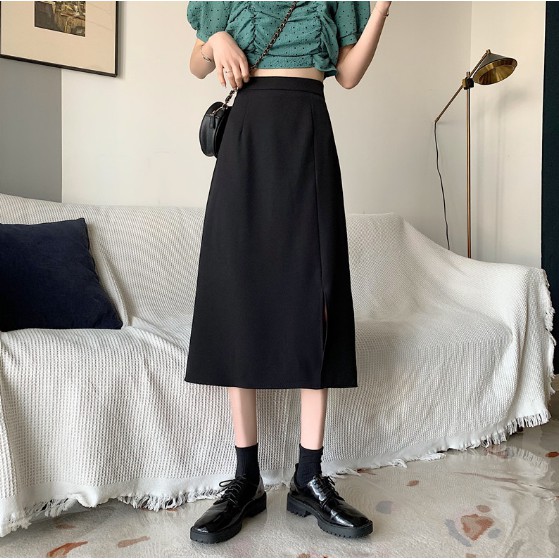 Chân váy dài ulzzang qua gối xẻ tà, chân váy chữ A dài lưng cao phong cách Hàn Quốc CV25 | BigBuy360 - bigbuy360.vn