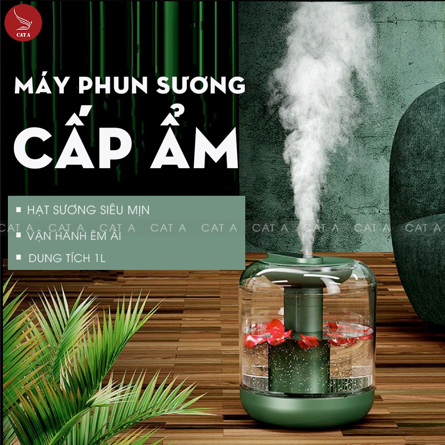 Máy phun sương tạo độ ẩm không khí - Khuyếch Tán Tinh Dầu Cỡ Lớn - Dung tích 1000ml - Có đèn ngủ và chế độ tự tắt