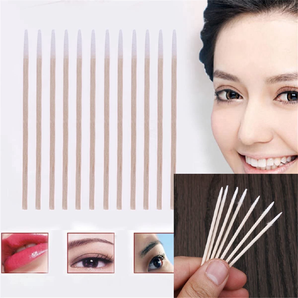 100 Pcs Single-ended Ultra-fine Eyebrow Cotton Swab/ Multipurpose Long Wood Handle Swabs/ Disposable Soft Makeup Cleaning Buds