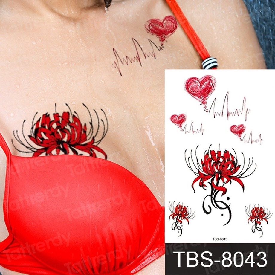 Hình Xăm Dán Tạm Thời Hình Hoa Mẫu Đơn/ Hoa Hồng/ Hoa Sen Quyến Rũ Chống Thấm Nước Cho Nữ