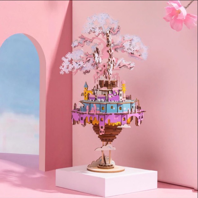 (Ảnh thật) Mô hình lắp ráp hộp nhạc 3d Robotime city in the sky