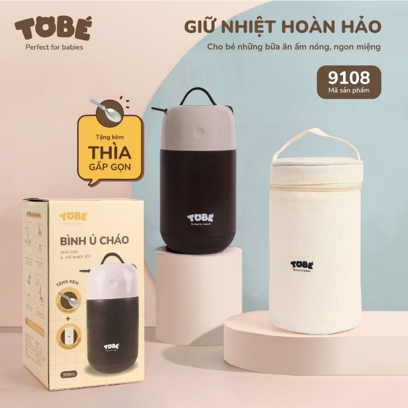 BÌnh ủ cháo giữ nhiệt,giữ nóng nâu dung tích 900ml hàng chính hãng