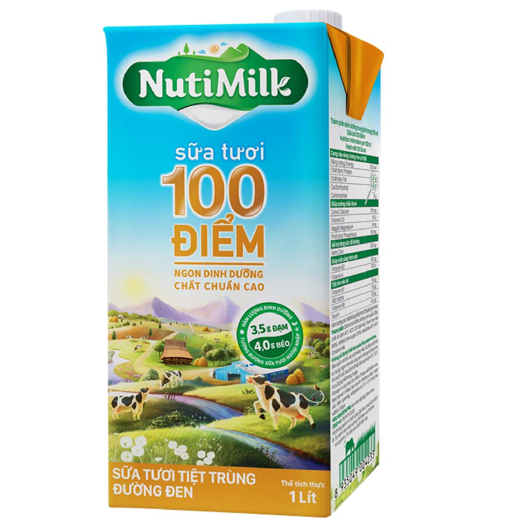 Sữa Tươi Tiệt Trùng 100 Điểm Đường Đen Nutimilk 1lít