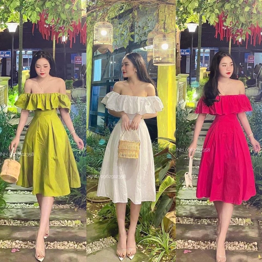 ✨BÁN SỈ✨Đầm trễ vai 3 màu có up ngực chất thô nến