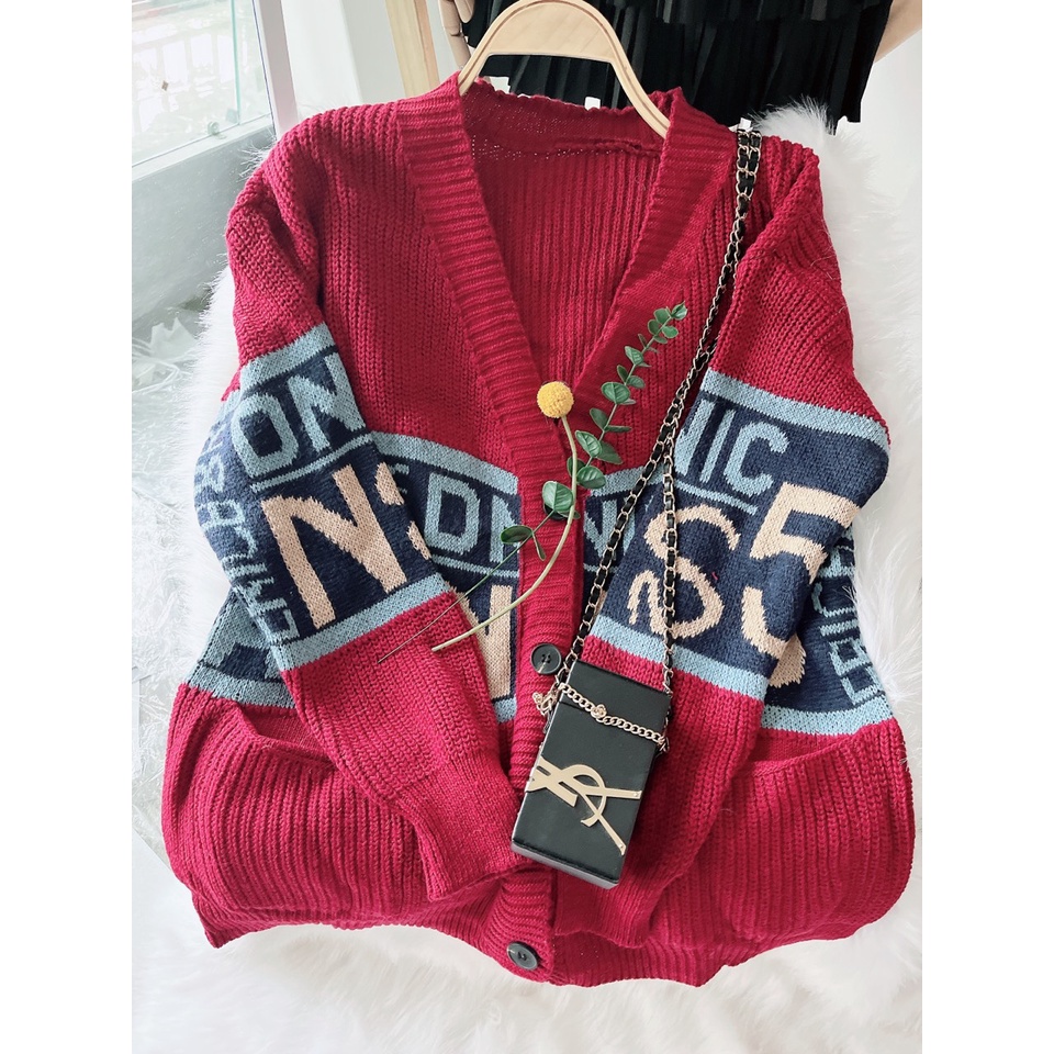 Áo Khoác Len Cardigan Phối Chữ Cổ V Cài Khuy Tay Dài Thời Trang Thu Đông Hàn Quốc | Vui Vẻ Shop