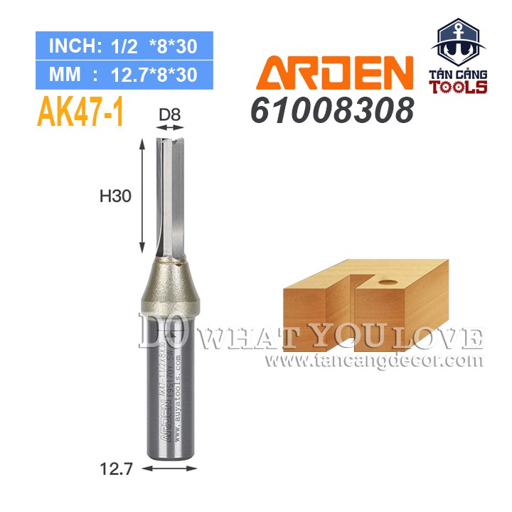 Mũi Router CNC AK47-1 Arden 8 x 30 mm Cốt 12.7 mm ( Chuyên Ván Công Nghiệp )