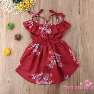 ♛BA♚Kids Baby Girl Off Shoulder Ruffle Collar Floral Dress