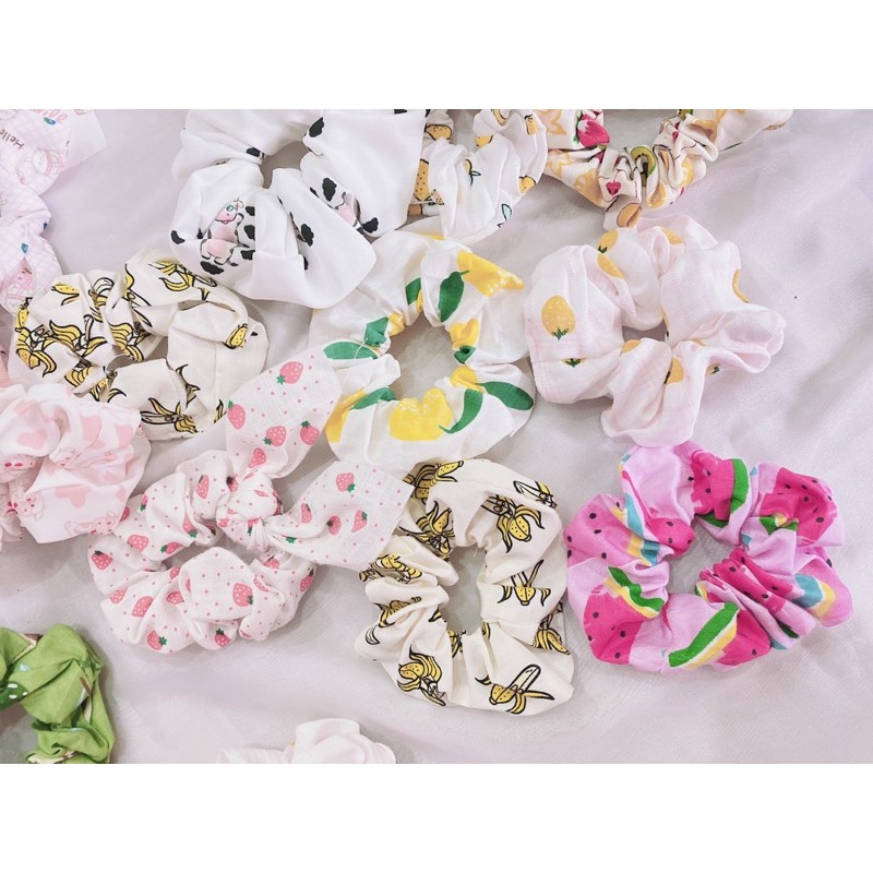 Scrunchies cột tóc voan kính, trái cây, galaxy phong cách Hàn Quốc. ảnh thật shop chụp