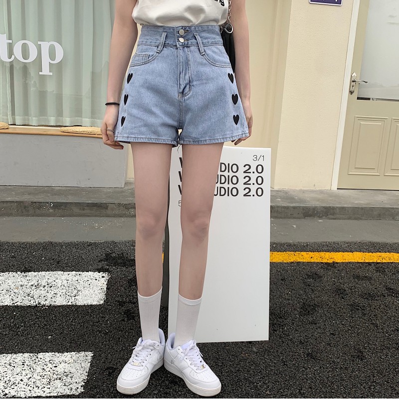 Xiaozhainv Quần Short Jeans Lưng Cao Ống Rộng Thời Trang Cho Nữ
