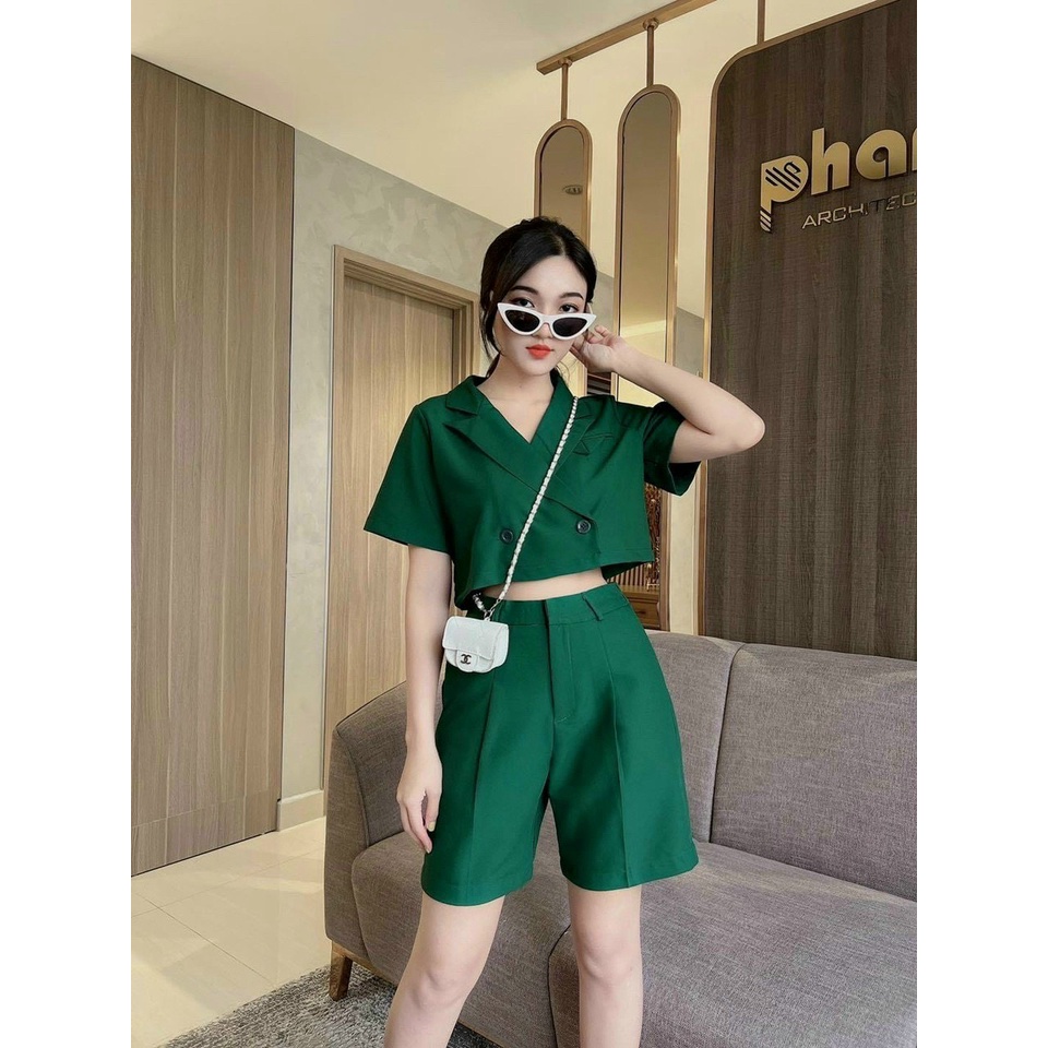 Set Đồ Nữ Áo Croptop Kiểu Vest Quần Lửng Ống Đứng Chất Tuyết Mưa Cao Cấp NANA