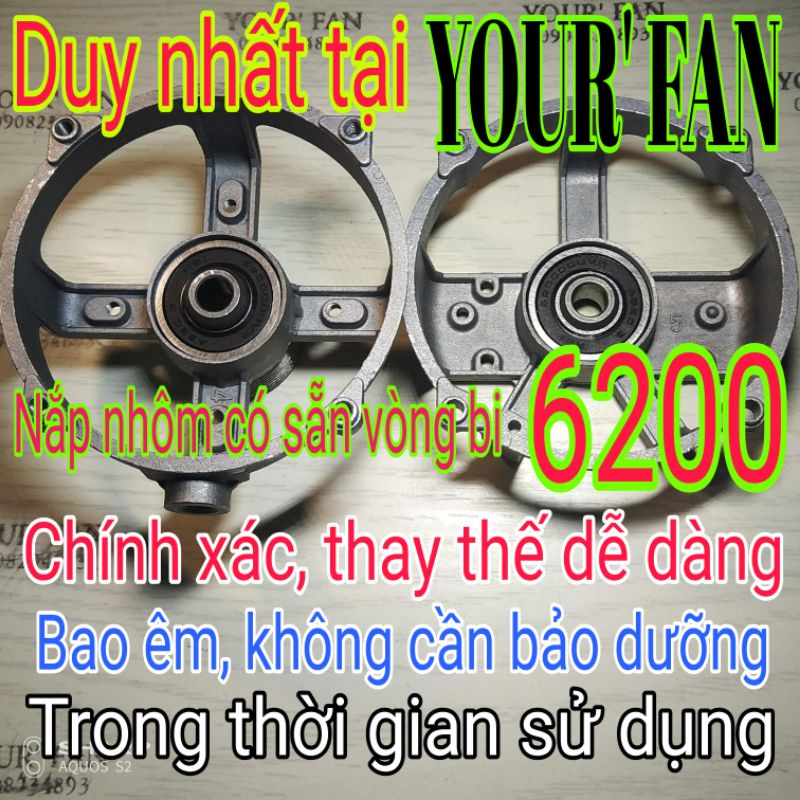 Bộ nắp nhôm có sẵn vòng bi RBI 6200 thay tất cả các loại quạt, mua về thay vào là được ( không sử dụng cho cốt bị mòn)