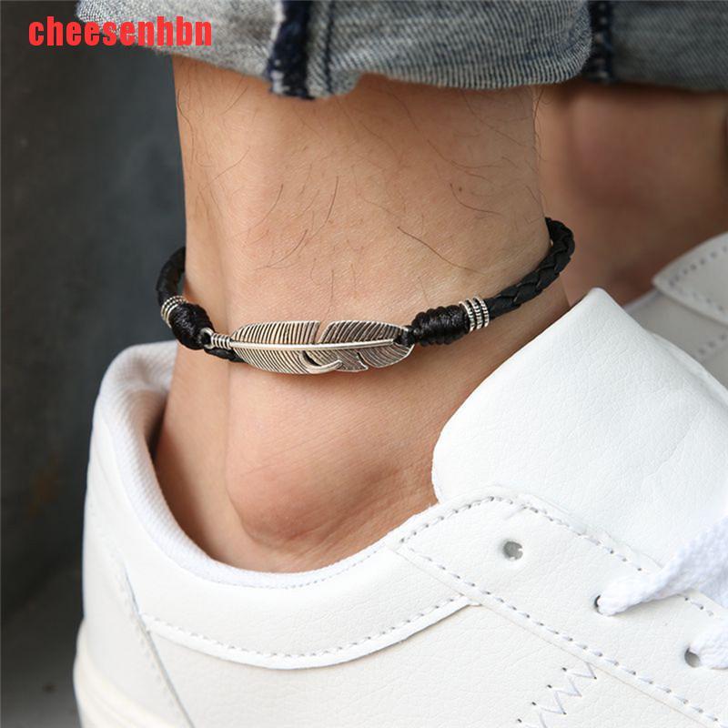 [cheesenhbn]Boho Handmade Man Feather Leather Rope Anklets Barefoot Sandal Beach Jewelry