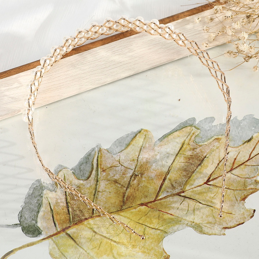 Băng đô kim loại đính ngọc trai nhân tạo phong cách thời trang hàn quốc