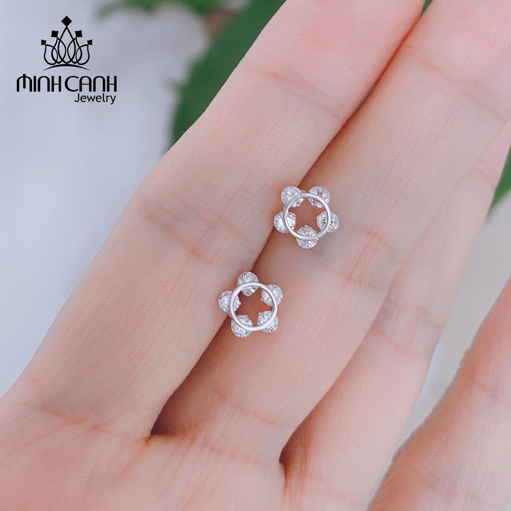 Bông Tai Bạc Đá Viền Tròn Hình Sao - Minh Canh Jewelry