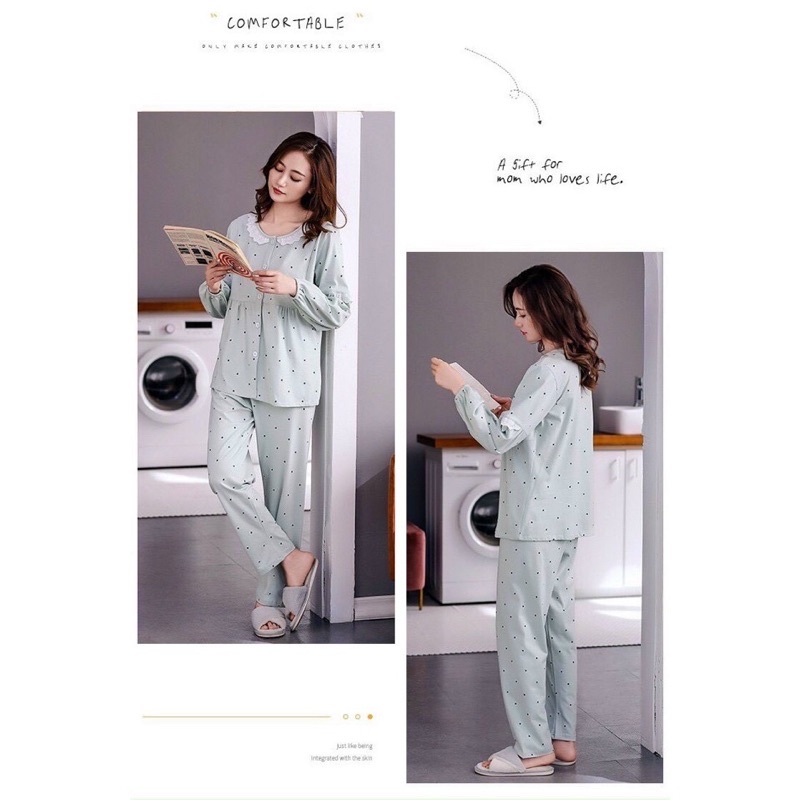 Bộ đồ bà bầu dài tay thu đông chất cotton hình SAO mặc nhà trẻ trung đẹp giá rẻ