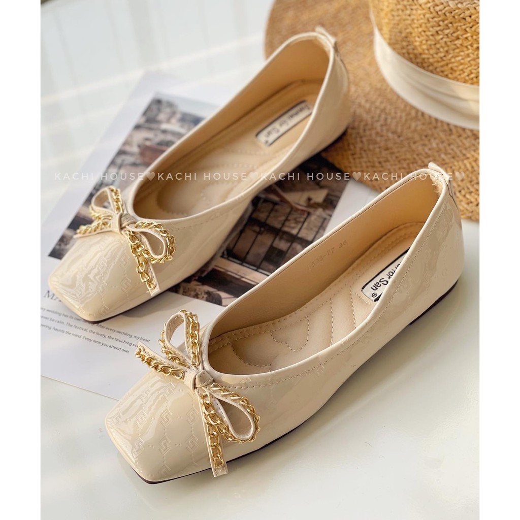 Bệt mũi vuông nơ xích vàng 8899-77