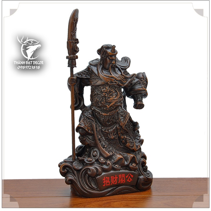 Tượng Quan Công , Quan Vân Trường , Quan Vũ Màu Vân Gỗ, Tượng Phong Thủy Thờ Cúng Trang Trí