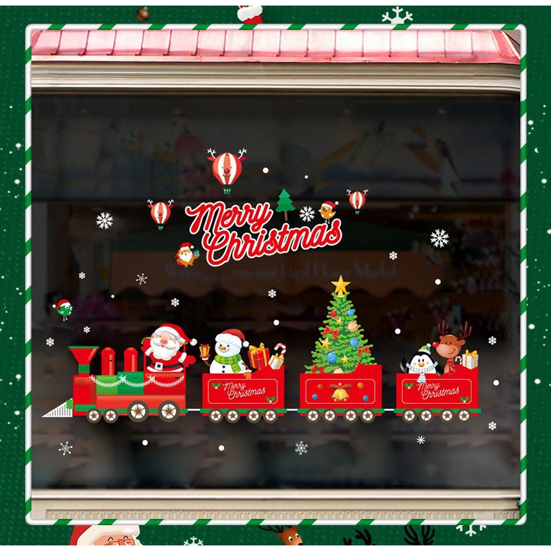 Decal trang trí noel - Đoàn tàu kéo xe noel đỏ