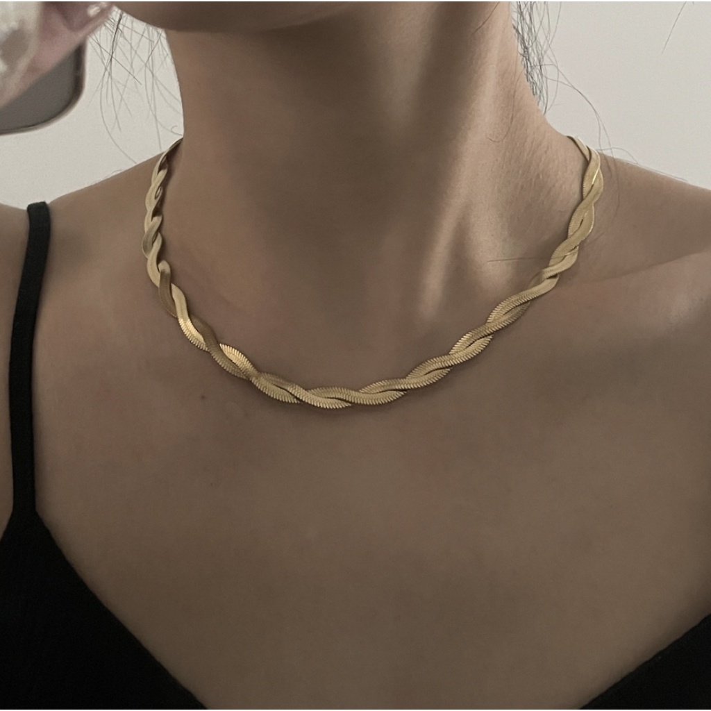 Bộ dây chuyền vòng cổ nữ mạ vàng hợp kim titan xoắn sát cổ phong cách Âu Mỹ cá tính độc lạ đi tiệc Boho siêu đẹp