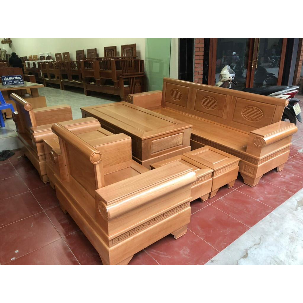 Bộ Sofa Gỗ Sồi Mỹ- Màu đặc Biệt - Gỗ Quý- Có thêm nệm da/nỉ - Freeship & Lắp Tại TPHCM CAM KẾT GIAO ĐÚNG SẢN PHẨM