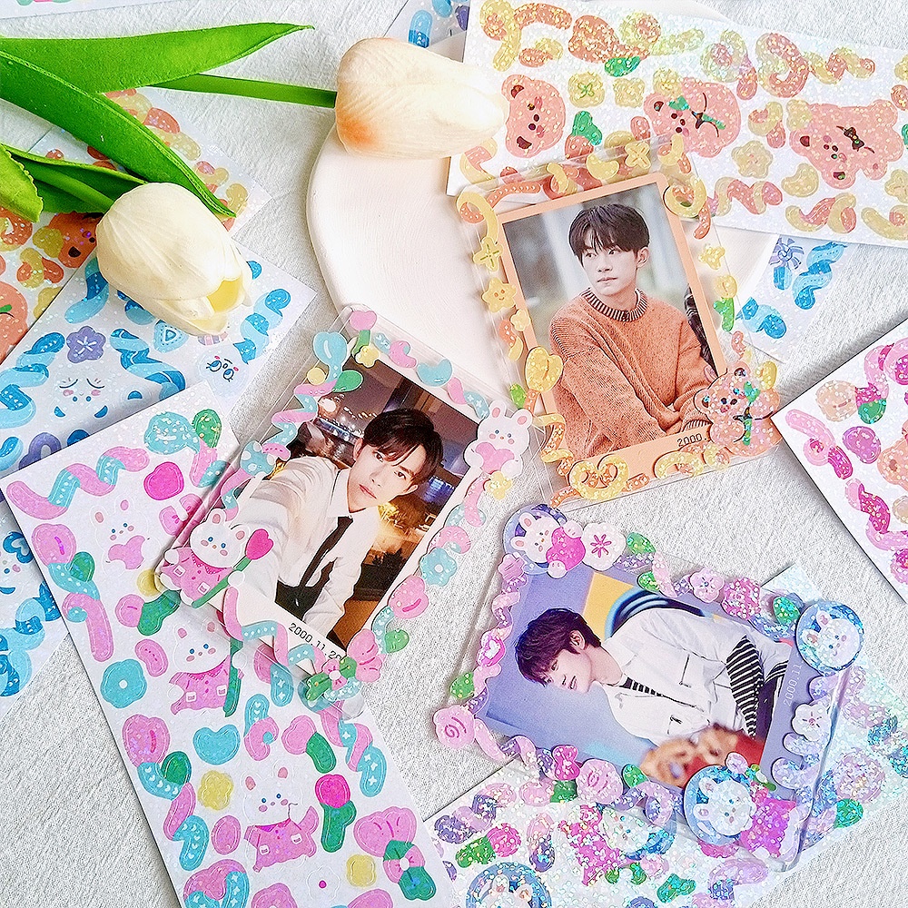 Set 12 Tấm Sticker Laser Lấp Lánh Dễ Thương