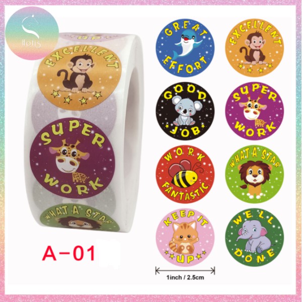 [HOTIS] 45 MẪU - Sticker cuộn 500 nhãn dán khen thưởng học sinh tạo động lực