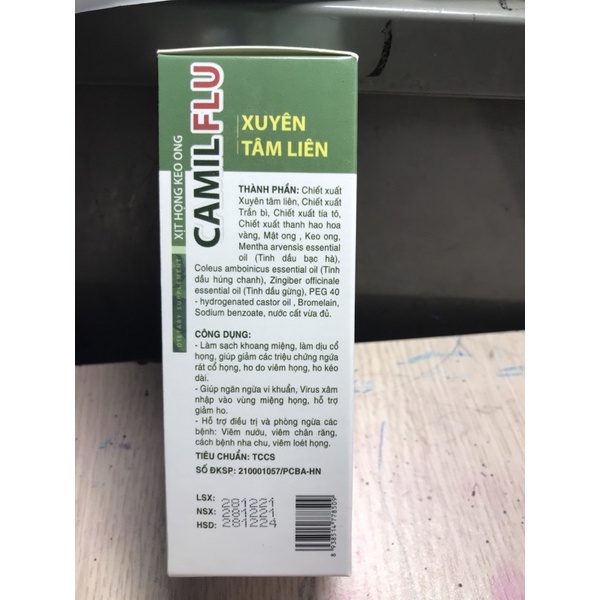 Xịt họng keo ong Camilflu xuyên tâm liên -tía tô 30 ml