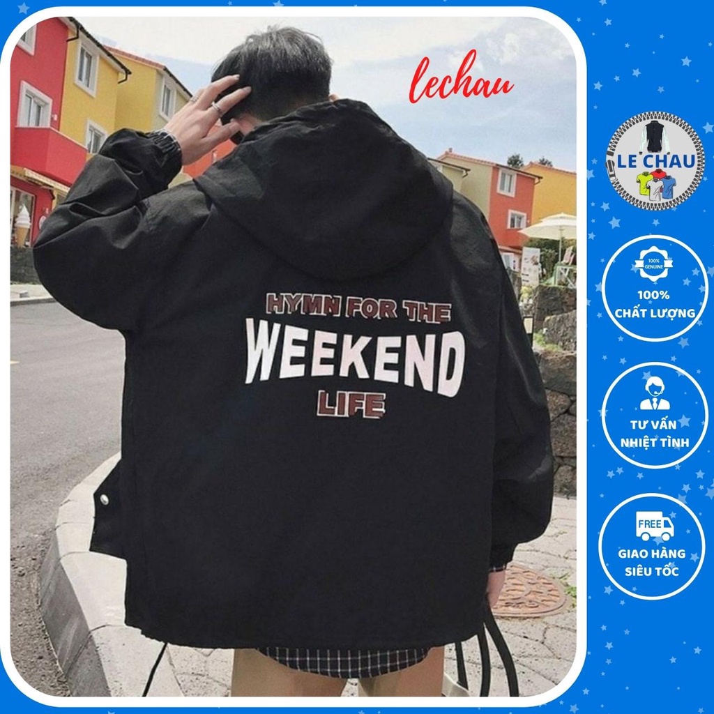 Áo khoác dù nam chống nắng unisex form rộng AKD13 LECHAU phối chữ WEEKEND cực chất