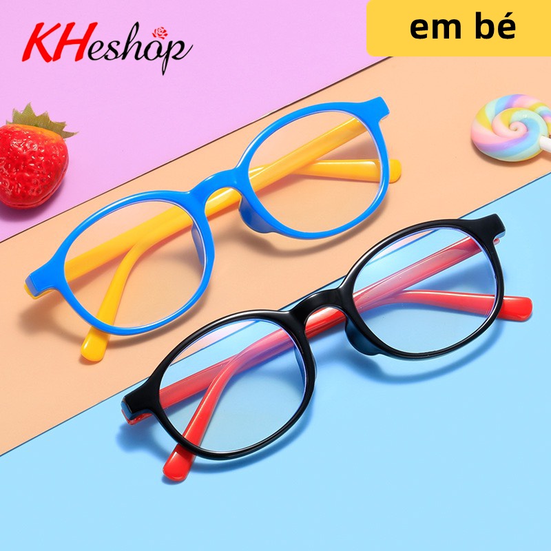 Kính 0 độ thời trang cho bé Silicone, đập không vỡ, rơi không bể chống ánh sáng xanh form vuông bầu dễ thương mã Y8905