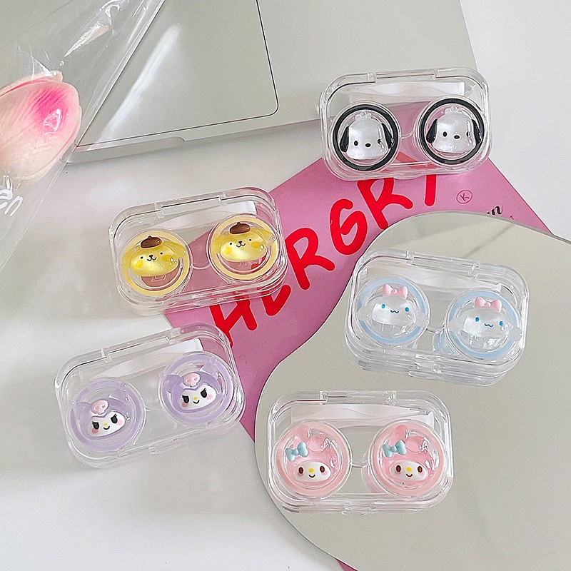 Sanrio ~ ins Hộp Đựng Kính Áp Tròng Hình Hoạt Hình Kuromi Mỹ Phẩm Không Cần Đinh Ốc Nắp Cao Su Mini Có Vòng Cao Su Hộp Đựng Kính Áp Tròng