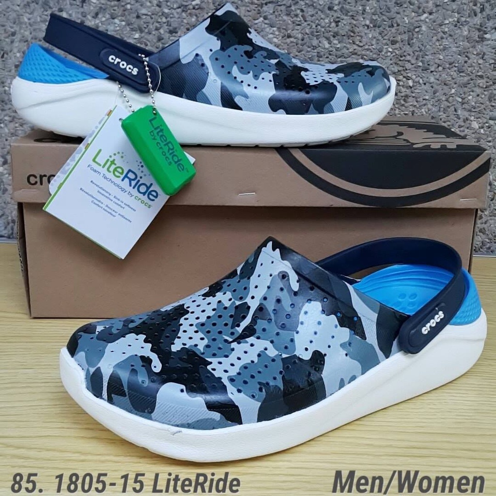 dép cross quai ngang họa tiết ràn ri lót xanh dương SHINCR666Z tặng thêm 12 sticker cros cao cấp