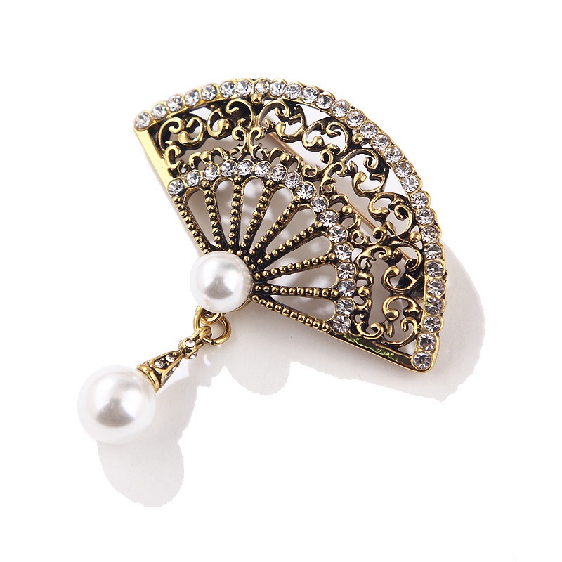Trâm Cài Áo Hình Quạt Đính Đá Và Ngọc Trai Thời Trang Cho Nữ