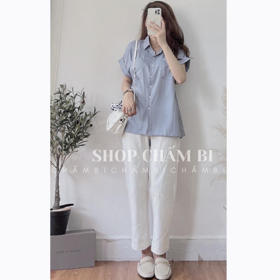Áo sơ mi nữ Hàn Quốc A.241, Áo kiểu tay hến túi ngực cổ giả vest 3 màu cực xinh - Chấm Bi Shop