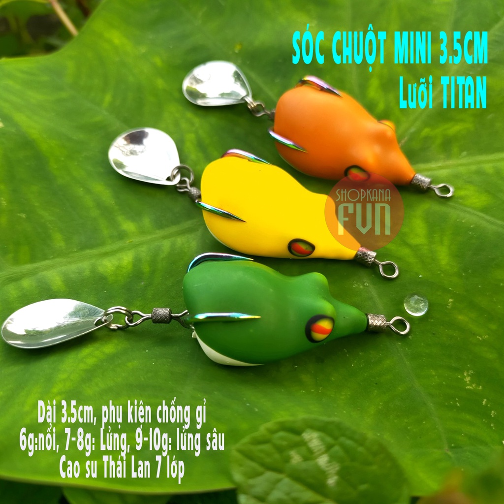 (HOT) Nhái hơi SÓC CHUỘT MiNi (Chuyên lure cá Lóc, chẽm...), Cao su Thái Lan, Handmade