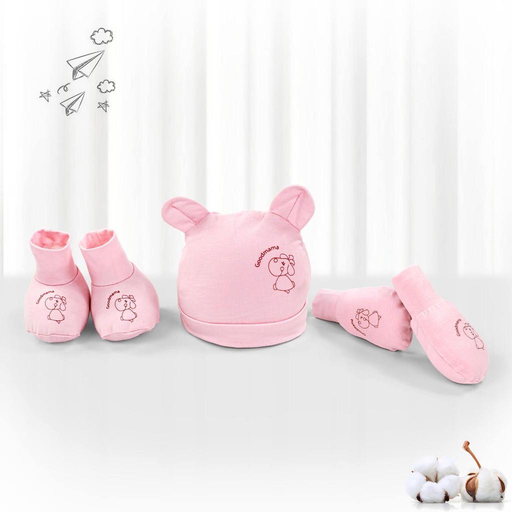 Set mũ, bao tay, bao chân Good mama ( 3 món) cho bé sơ sinh (Hàng chính hãng)