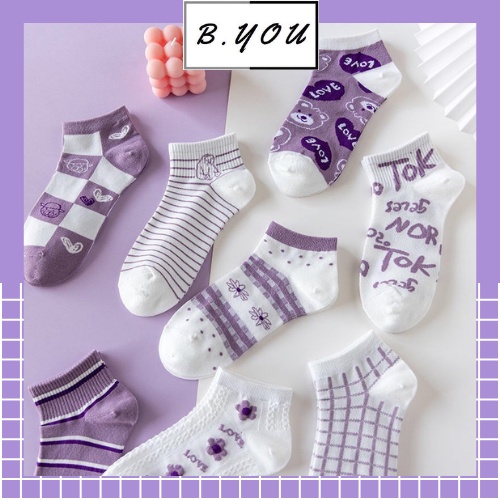 Tất nữ cổ ngắn màu tím xinh xắn dễ thương co dãn thấm hút mồ hôi