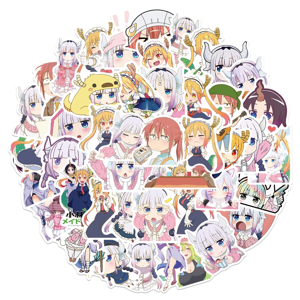 Y&P| Hình Dán Chống Nước Miss Kobayashi's Dragon Maid Nhật Bản Anime Mũ Bảo Hiểm Máy Tính Xách Tay Hành Lý Dán Thiết Lập, 50 tờ