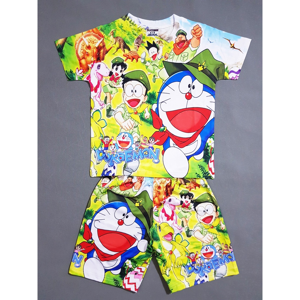 Bộ thun cotton lạnh in 3d mèo máy Doreamon  nobita cho bé trai