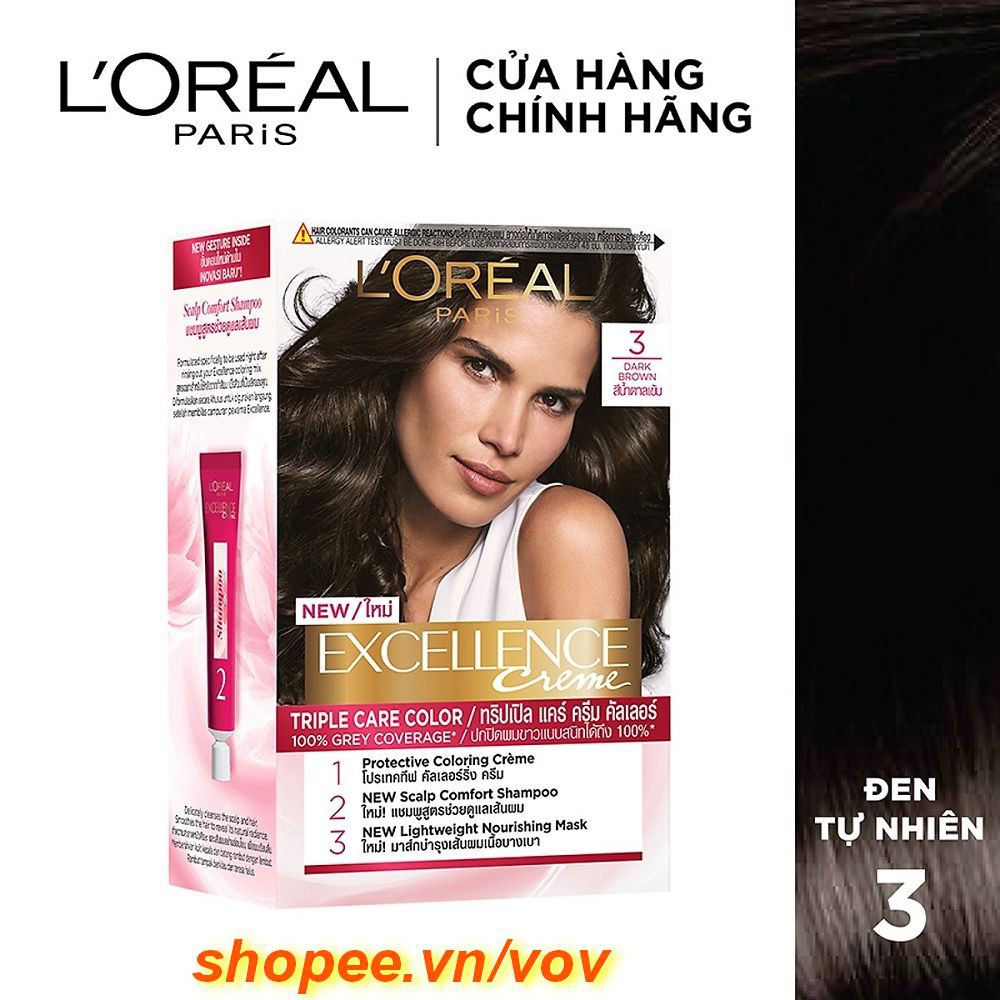 Thuốc nhuộm tóc #3 Loreal Excellence Creme (Nâu Đen Tự Nhiên) 100% chính hãng, vov cung cấp & bảo trợ.