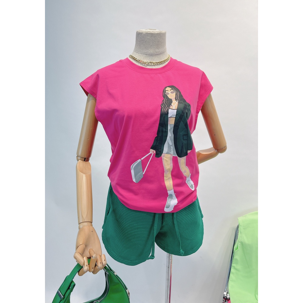 Áo thun nữ kiểu trễ vai in hình Enjoy Life 2 màu hồng và xanh mint chất  cotton 100% siêu mát mịn