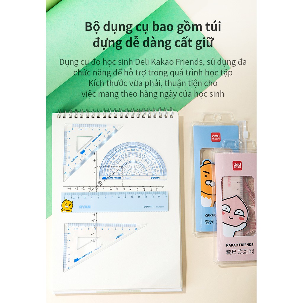 Bộ dụng cụ học tập, thước kẻ học sinh DELI X KAKAO 79521