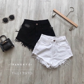 Quần sọt đùi kaki nữ kiểu trơn rách tua rua xinh