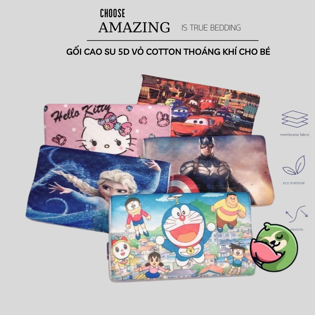 Gối cao su Dísney 5D cao cấp cho bé dài 30-45cm vỏ Cotton thoáng khí mới.