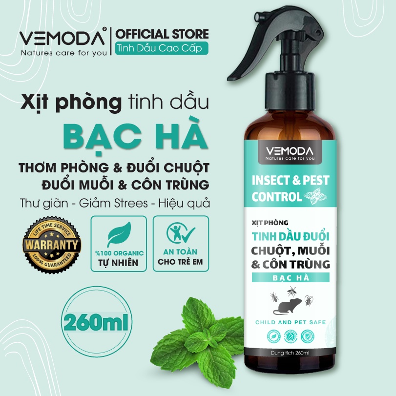 Xịt phòng tinh dầu Bạc Hà Vemoda  260ml giúp khử mùi, thơm phòng, đuổi chuột, đuổi muỗi và côn trùng
