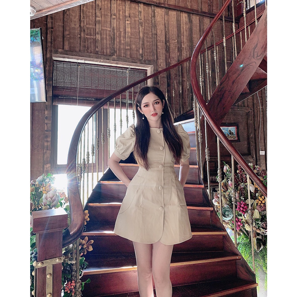 váy kaki viền cúc | BigBuy360 - bigbuy360.vn